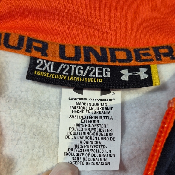 Under Armour 2XL Navy and Orange Fleece Hoodie. - Picture 2 of 15